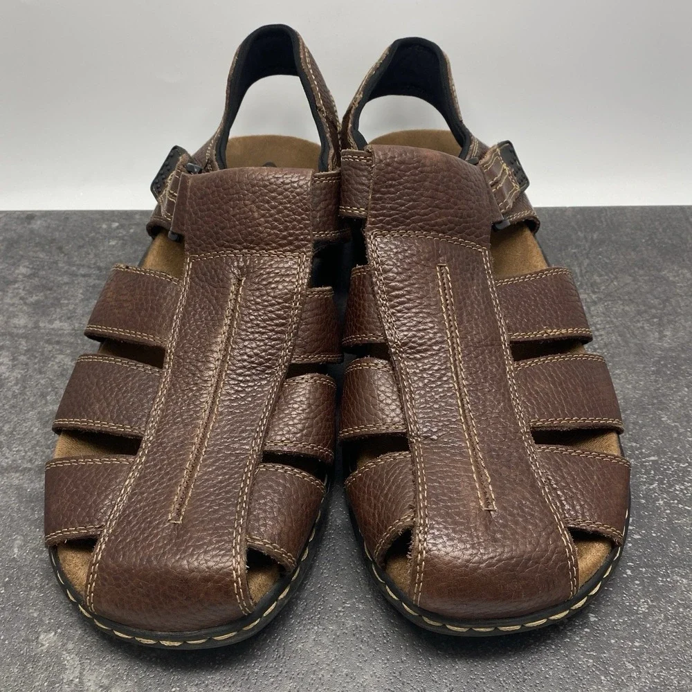 Dr Scholls Gaston Fisherman Sandals Men's US 11‎ M Brown Leather Memory Cool Fit